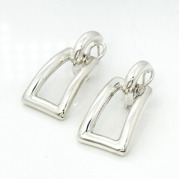 Tiffany & Co Silver Sculptural Open Rectangle Statement Earrings Italy 2002 - Picture 1 of 7